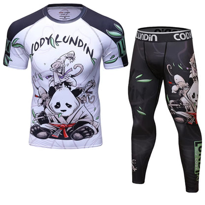 Rash Guard Jiu Jitsu T-Shirts+Pants Sets Rashguard for Men Kickboxing Perspiration Gym Training MMA Boxing Kit Muay Thai T-Shirt