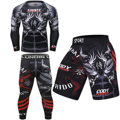 MMA T Shirt+Pants Rashguard Men MMA Muay Thai Shorts Kickboxing Boxeo Sport Suits Boxing Jerseys Jiu Jitsu T-Shirt Bjj Clothing