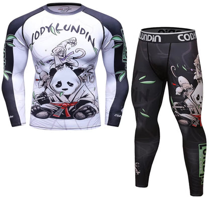 Rash Guard Jiu Jitsu T-Shirts+Pants Sets Rashguard for Men Kickboxing Perspiration Gym Training MMA Boxing Kit Muay Thai T-Shirt