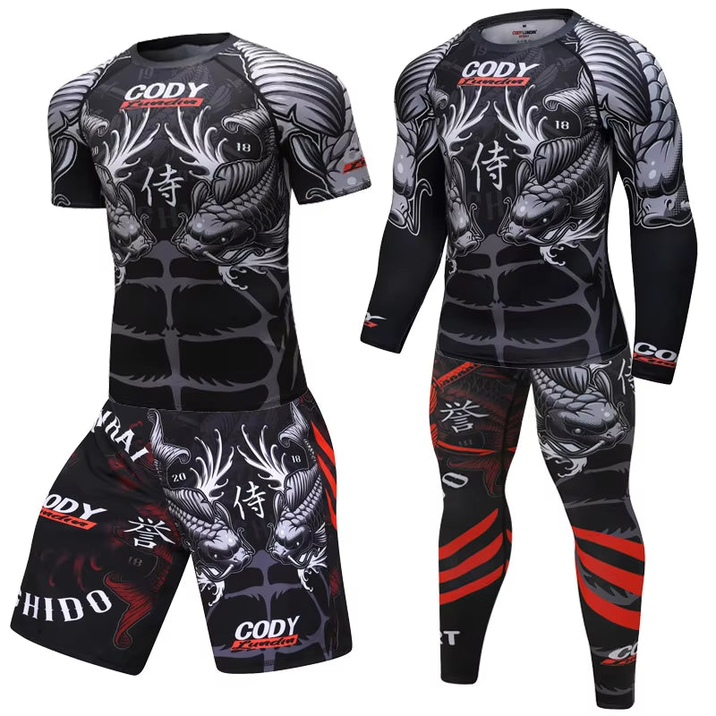 MMA T Shirt+Pants Rashguard Men MMA Muay Thai Shorts Kickboxing Boxeo Sport Suits Boxing Jerseys Jiu Jitsu T-Shirt Bjj Clothing