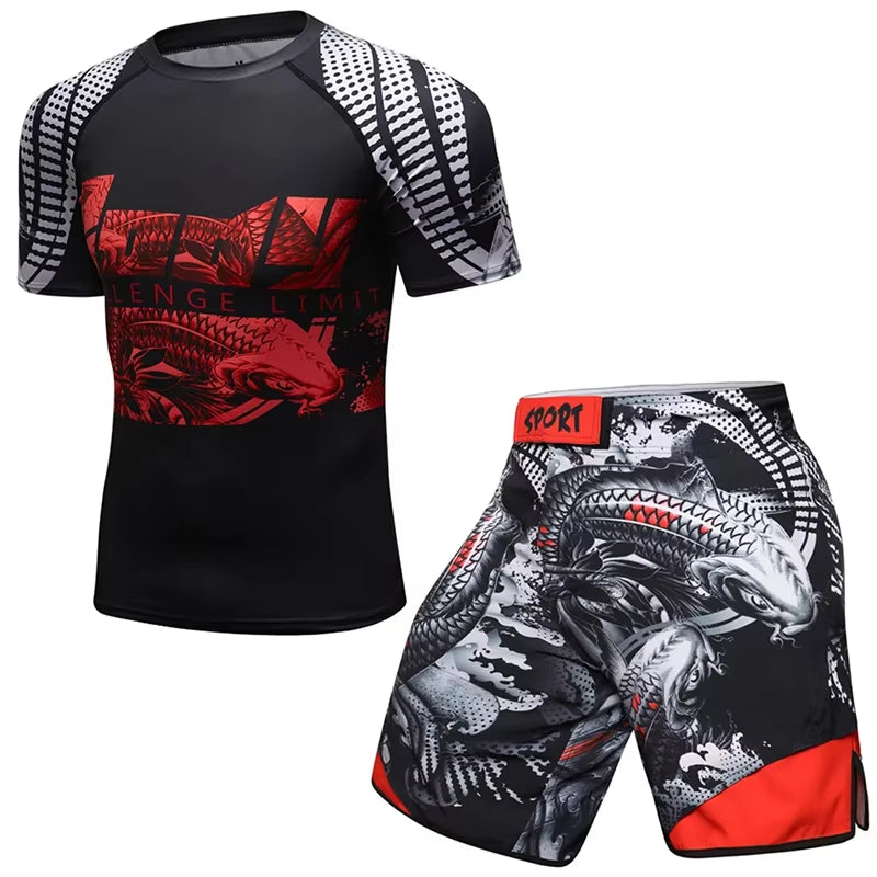 Rashguard Jiu Jitsu T-Shirt+Mma Shorts Sets Muay Thai Rash Guard Gym Tracksuit BJJ Rashguard Kickboxing Sport Suit Mma Clothing