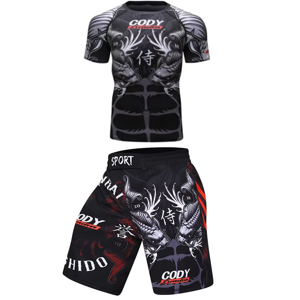 MMA T Shirt+Pants Rashguard Men MMA Muay Thai Shorts Kickboxing Boxeo Sport Suits Boxing Jerseys Jiu Jitsu T-Shirt Bjj Clothing