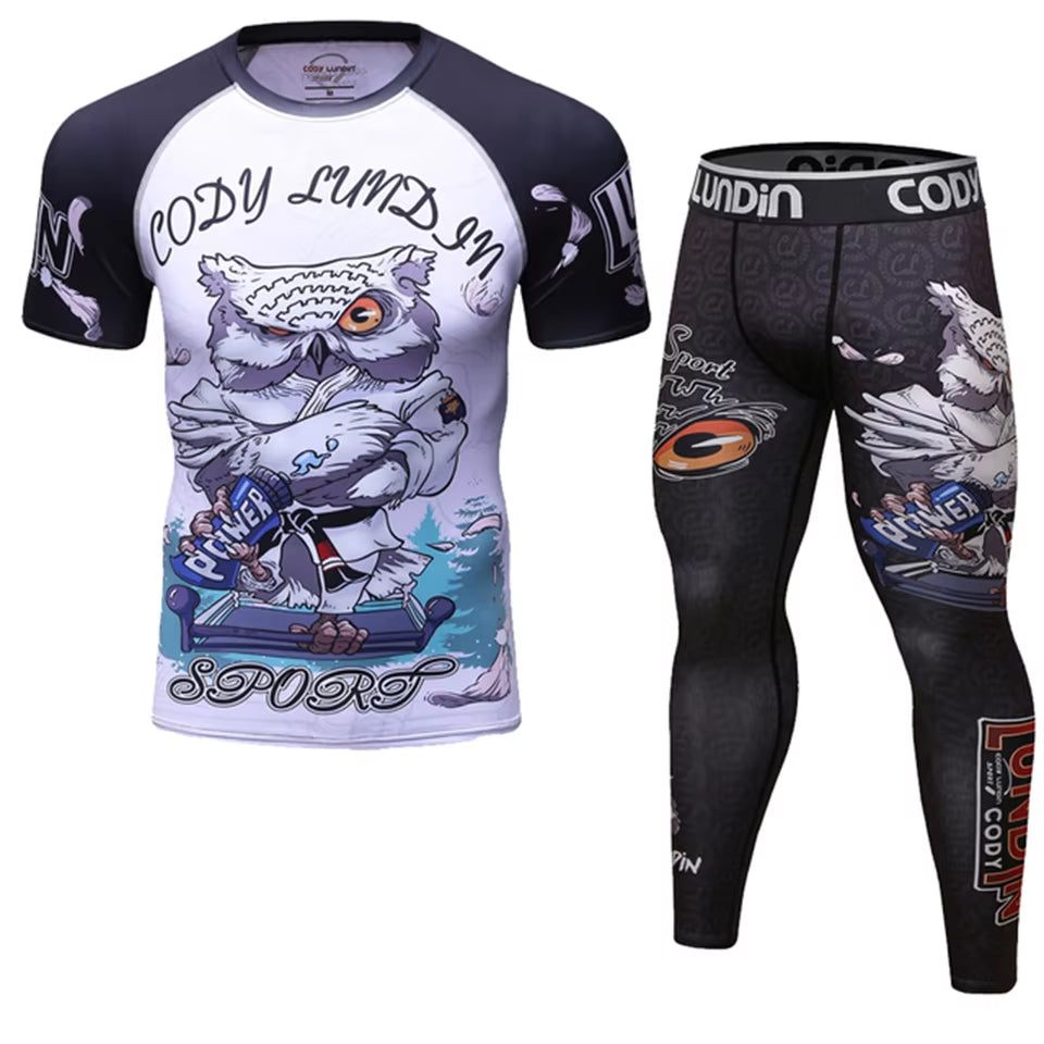 Rash Guard Jiu Jitsu T-Shirts+Pants Sets Rashguard for Men Kickboxing Perspiration Gym Training MMA Boxing Kit Muay Thai T-Shirt