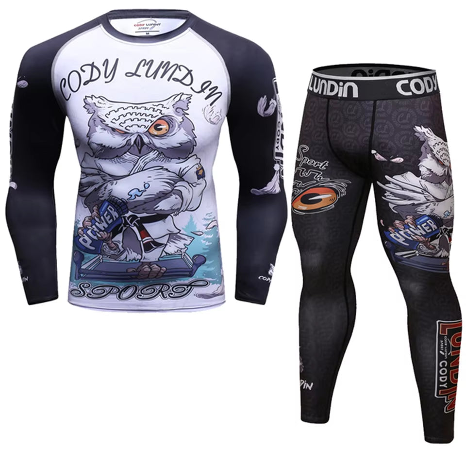 Rash Guard Jiu Jitsu T-Shirts+Pants Sets Rashguard for Men Kickboxing Perspiration Gym Training MMA Boxing Kit Muay Thai T-Shirt