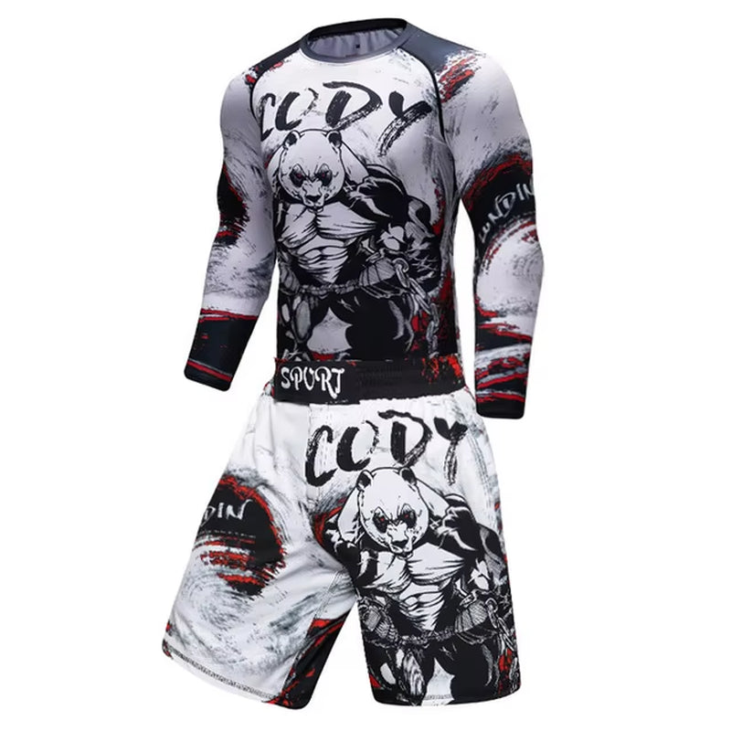 Rashguard Men'S Kimono Jiu Jitsu Mma T-Shirt+Pants Sets Muay Thai Shorts Bjj Rashguard for Men Gym Boxing Jerseys Clothing Boxeo