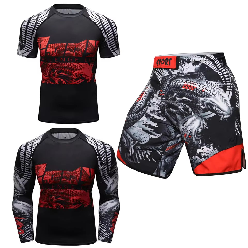 Rashguard Jiu Jitsu T-Shirt+Mma Shorts Sets Muay Thai Rash Guard Gym Tracksuit BJJ Rashguard Kickboxing Sport Suit Mma Clothing