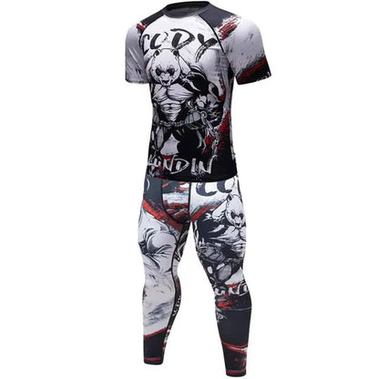 Rash Guard Jiu Jitsu T-Shirts+Pants Sets Rashguard for Men Kickboxing Perspiration Gym Training MMA Boxing Kit Muay Thai T-Shirt