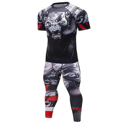 Rash Guard Jiu Jitsu T-Shirts+Pants Sets Rashguard for Men Kickboxing Perspiration Gym Training MMA Boxing Kit Muay Thai T-Shirt