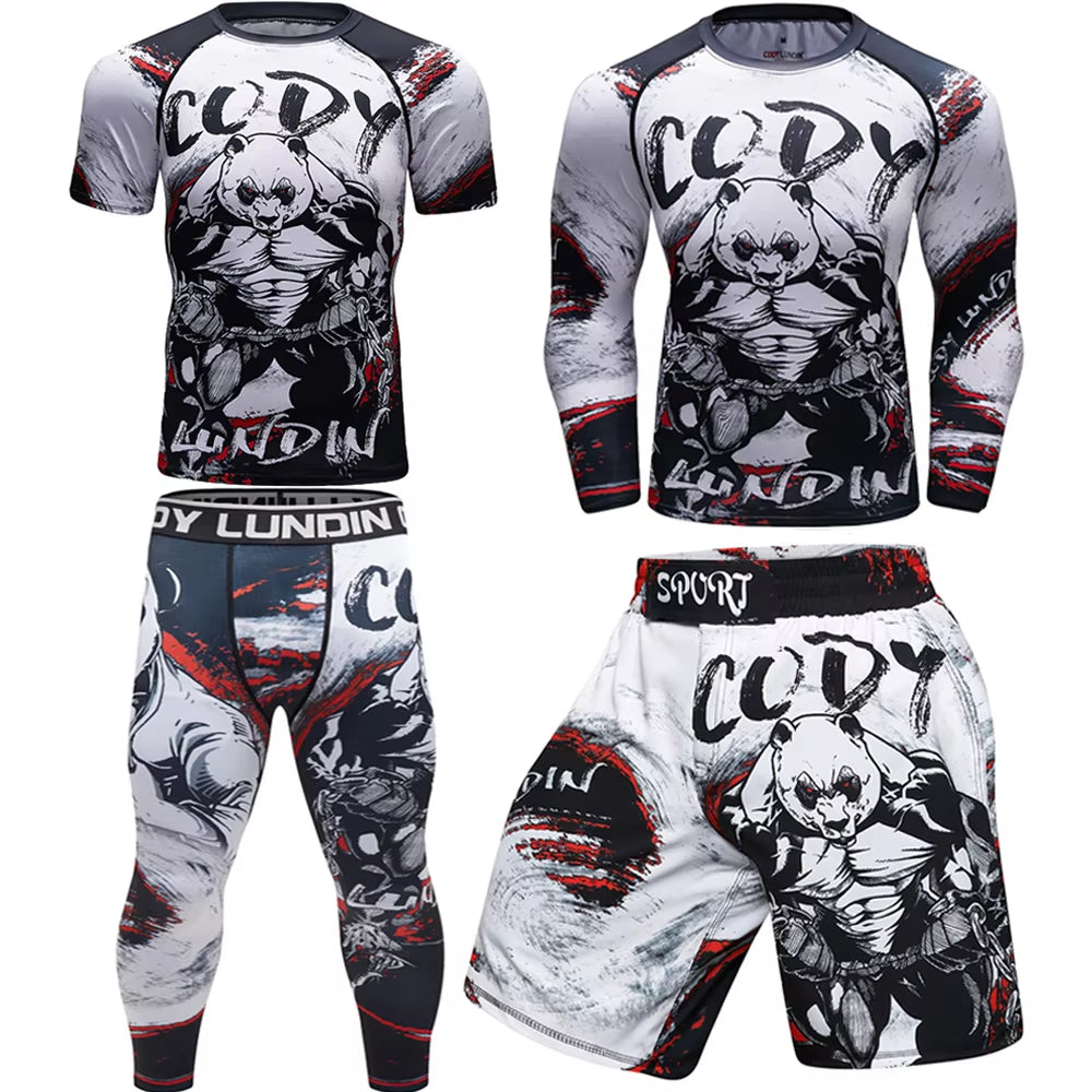 Rashguard Men'S Kimono Jiu Jitsu Mma T-Shirt+Pants Sets Muay Thai Shorts Bjj Rashguard for Men Gym Boxing Jerseys Clothing Boxeo