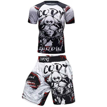 Rashguard Men'S Kimono Jiu Jitsu Mma T-Shirt+Pants Sets Muay Thai Shorts Bjj Rashguard for Men Gym Boxing Jerseys Clothing Boxeo